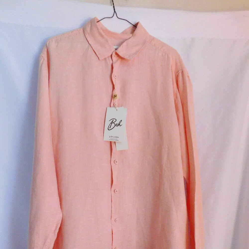 Beh Linen Button Down Tunic Rose Color Size Woman's 3XL NWT